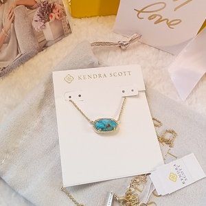 NWT&BOX Kendra Scott Elisa Pendant Necklace in Bronzed Veined Turquoise &14K…